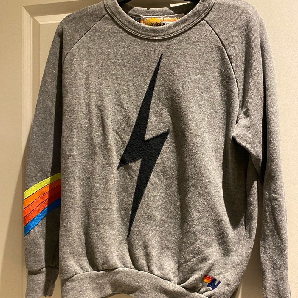 Aviator Nation Gray Sweatshirt with Rainbow Stripes